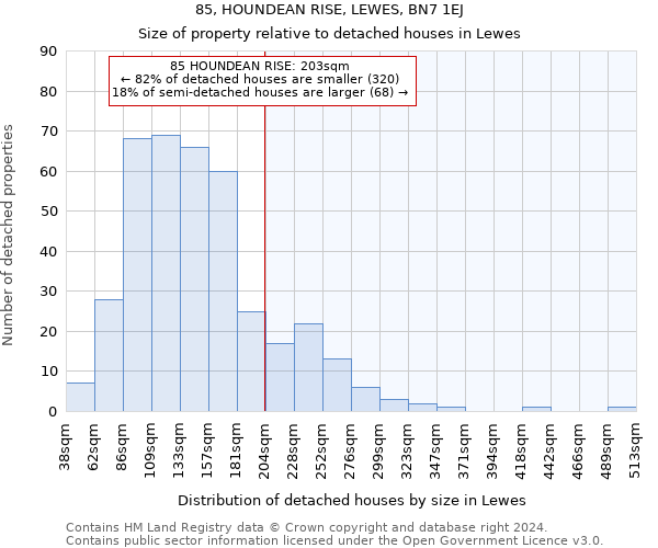 85, HOUNDEAN RISE, LEWES, BN7 1EJ: Size of property relative to detached houses in Lewes