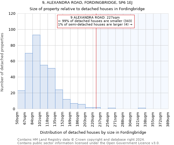 9, ALEXANDRA ROAD, FORDINGBRIDGE, SP6 1EJ: Size of property relative to detached houses in Fordingbridge
