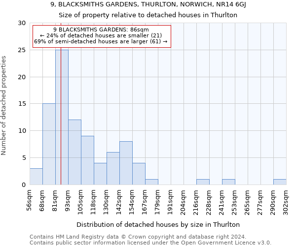 9, BLACKSMITHS GARDENS, THURLTON, NORWICH, NR14 6GJ: Size of property relative to detached houses in Thurlton