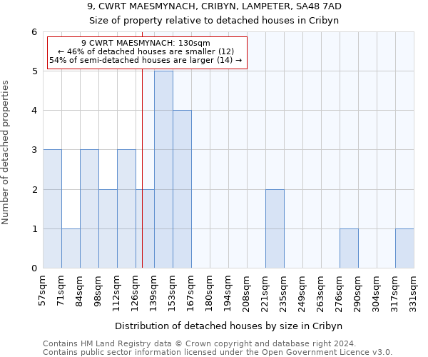 9, CWRT MAESMYNACH, CRIBYN, LAMPETER, SA48 7AD: Size of property relative to detached houses in Cribyn