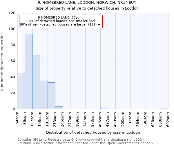 9, HOMEBRED LANE, LODDON, NORWICH, NR14 6UY: Size of property relative to detached houses in Loddon