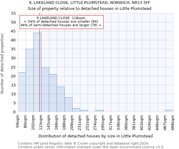 9, LAKELAND CLOSE, LITTLE PLUMSTEAD, NORWICH, NR13 5FF: Size of property relative to detached houses in Little Plumstead