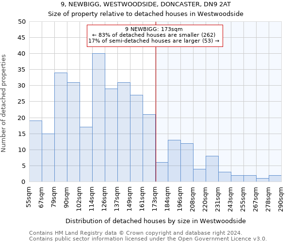 9, NEWBIGG, WESTWOODSIDE, DONCASTER, DN9 2AT: Size of property relative to detached houses in Westwoodside
