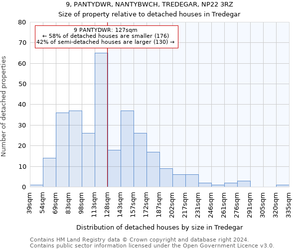 9, PANTYDWR, NANTYBWCH, TREDEGAR, NP22 3RZ: Size of property relative to detached houses in Tredegar