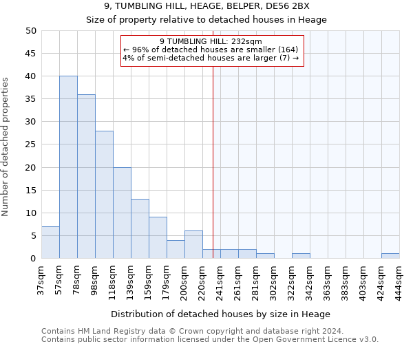 9, TUMBLING HILL, HEAGE, BELPER, DE56 2BX: Size of property relative to detached houses in Heage