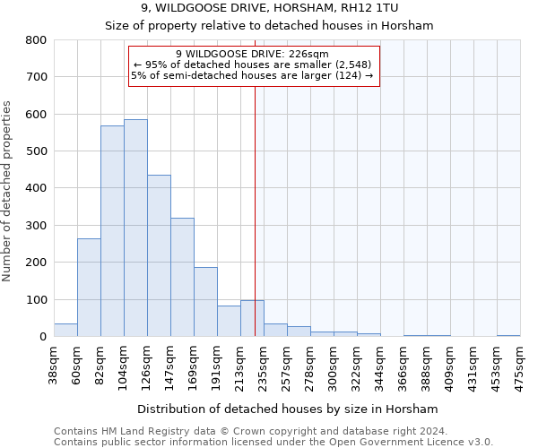 9, WILDGOOSE DRIVE, HORSHAM, RH12 1TU: Size of property relative to detached houses in Horsham