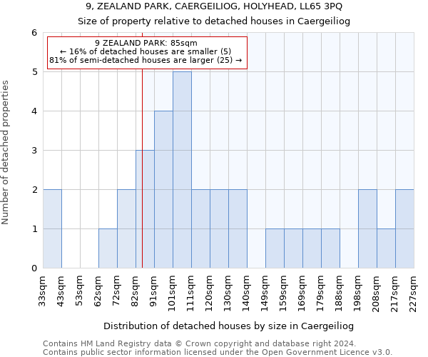 9, ZEALAND PARK, CAERGEILIOG, HOLYHEAD, LL65 3PQ: Size of property relative to detached houses in Caergeiliog