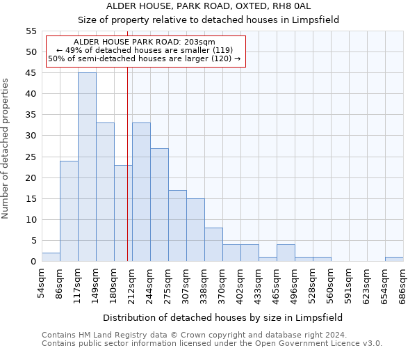 ALDER HOUSE, PARK ROAD, OXTED, RH8 0AL: Size of property relative to detached houses in Limpsfield