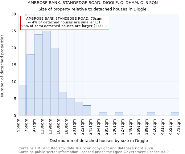 AMBROSE BANK, STANDEDGE ROAD, DIGGLE, OLDHAM, OL3 5QN: Size of property relative to detached houses in Diggle
