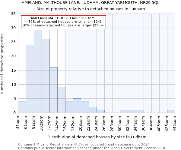 AMELAND, MALTHOUSE LANE, LUDHAM, GREAT YARMOUTH, NR29 5QL: Size of property relative to detached houses in Ludham