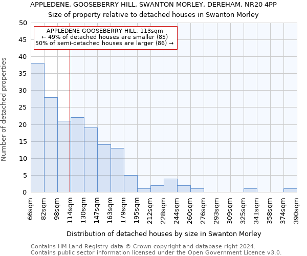 APPLEDENE, GOOSEBERRY HILL, SWANTON MORLEY, DEREHAM, NR20 4PP: Size of property relative to detached houses in Swanton Morley