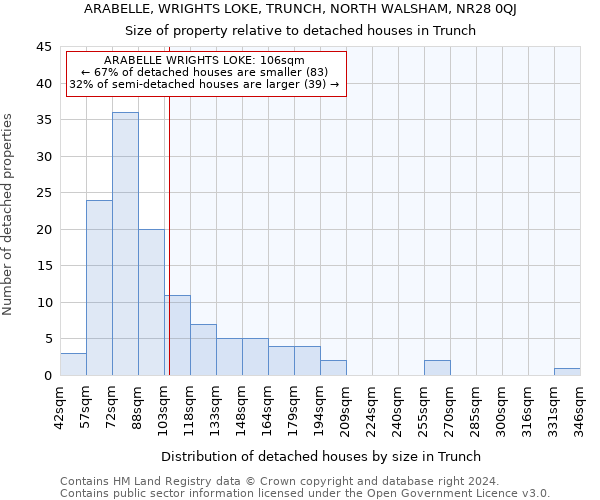 ARABELLE, WRIGHTS LOKE, TRUNCH, NORTH WALSHAM, NR28 0QJ: Size of property relative to detached houses in Trunch