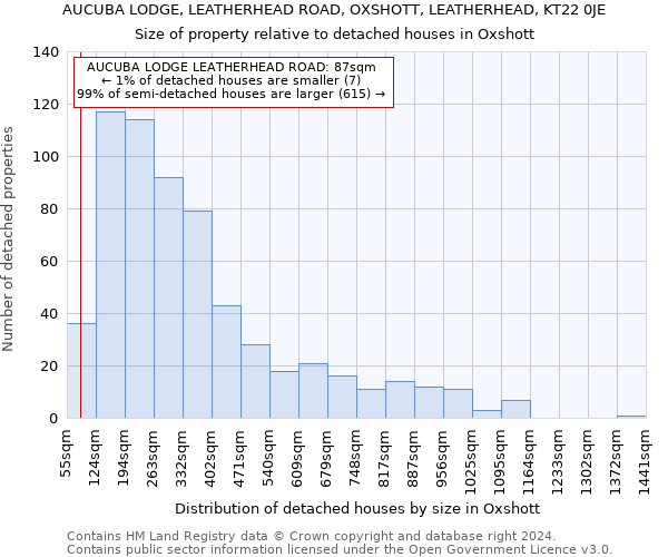 AUCUBA LODGE, LEATHERHEAD ROAD, OXSHOTT, LEATHERHEAD, KT22 0JE: Size of property relative to detached houses in Oxshott