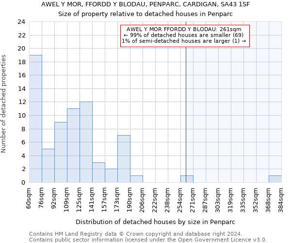 AWEL Y MOR, FFORDD Y BLODAU, PENPARC, CARDIGAN, SA43 1SF: Size of property relative to detached houses in Penparc