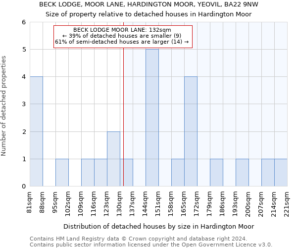 BECK LODGE, MOOR LANE, HARDINGTON MOOR, YEOVIL, BA22 9NW: Size of property relative to detached houses in Hardington Moor
