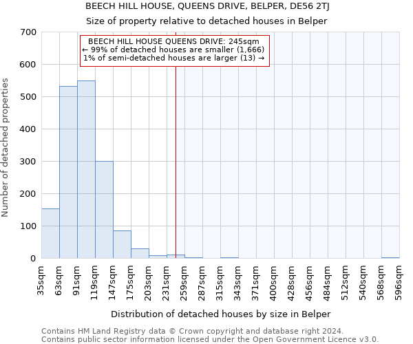 BEECH HILL HOUSE, QUEENS DRIVE, BELPER, DE56 2TJ: Size of property relative to detached houses in Belper