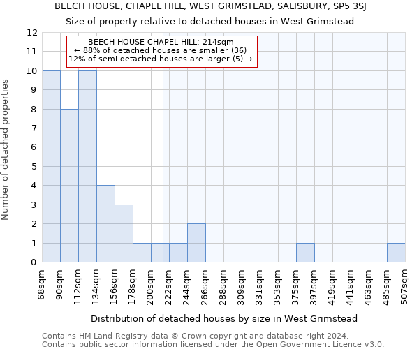BEECH HOUSE, CHAPEL HILL, WEST GRIMSTEAD, SALISBURY, SP5 3SJ: Size of property relative to detached houses in West Grimstead