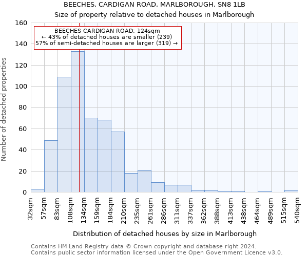 BEECHES, CARDIGAN ROAD, MARLBOROUGH, SN8 1LB: Size of property relative to detached houses in Marlborough