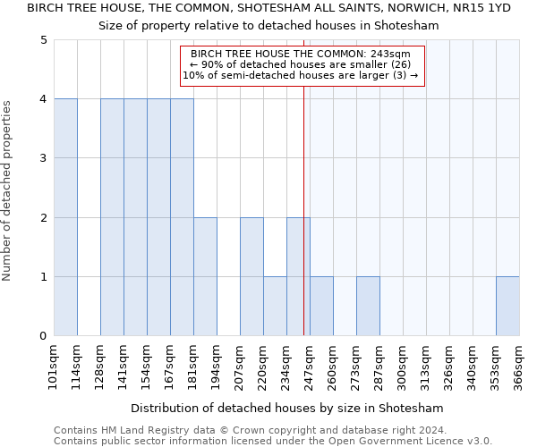 BIRCH TREE HOUSE, THE COMMON, SHOTESHAM ALL SAINTS, NORWICH, NR15 1YD: Size of property relative to detached houses in Shotesham