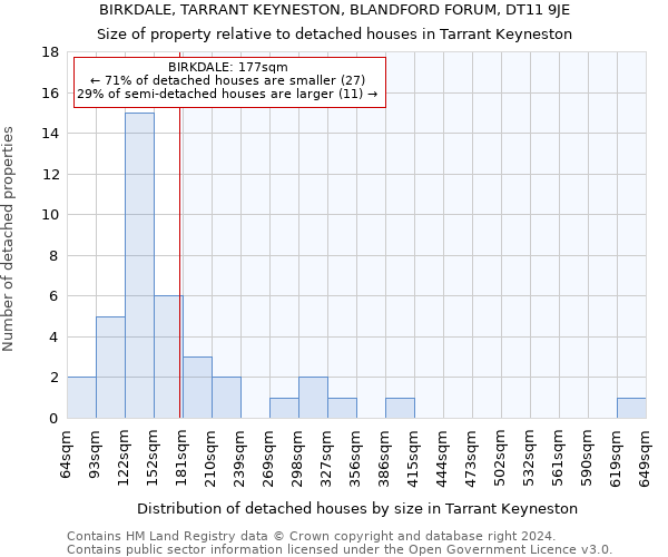 BIRKDALE, TARRANT KEYNESTON, BLANDFORD FORUM, DT11 9JE: Size of property relative to detached houses in Tarrant Keyneston