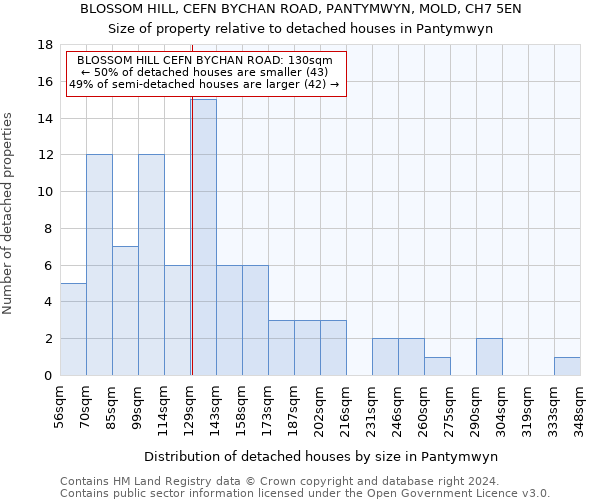 BLOSSOM HILL, CEFN BYCHAN ROAD, PANTYMWYN, MOLD, CH7 5EN: Size of property relative to detached houses in Pantymwyn