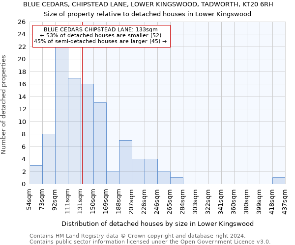 BLUE CEDARS, CHIPSTEAD LANE, LOWER KINGSWOOD, TADWORTH, KT20 6RH: Size of property relative to detached houses in Lower Kingswood