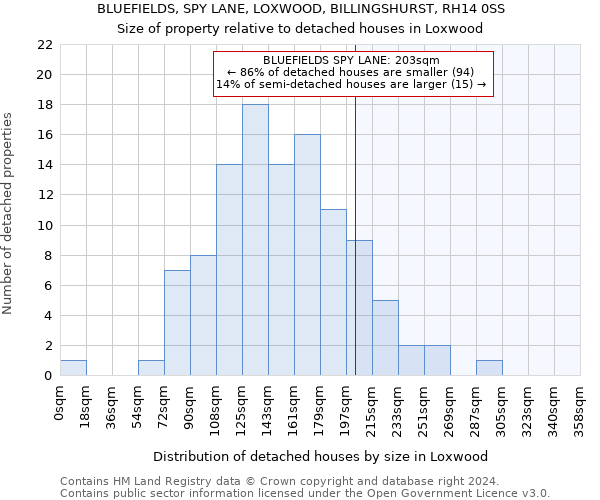 BLUEFIELDS, SPY LANE, LOXWOOD, BILLINGSHURST, RH14 0SS: Size of property relative to detached houses in Loxwood
