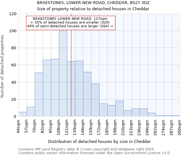 BRAESTONES, LOWER NEW ROAD, CHEDDAR, BS27 3DZ: Size of property relative to detached houses in Cheddar