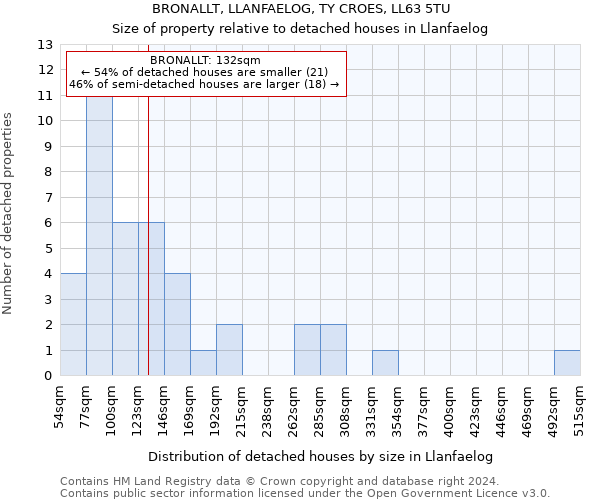 BRONALLT, LLANFAELOG, TY CROES, LL63 5TU: Size of property relative to detached houses in Llanfaelog