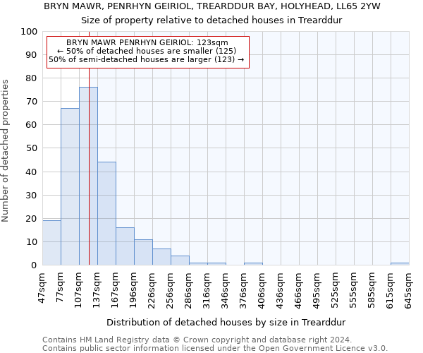 BRYN MAWR, PENRHYN GEIRIOL, TREARDDUR BAY, HOLYHEAD, LL65 2YW: Size of property relative to detached houses in Trearddur