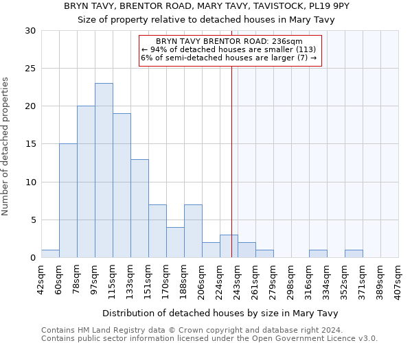 BRYN TAVY, BRENTOR ROAD, MARY TAVY, TAVISTOCK, PL19 9PY: Size of property relative to detached houses in Mary Tavy