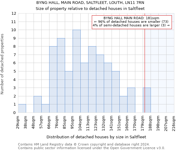 BYNG HALL, MAIN ROAD, SALTFLEET, LOUTH, LN11 7RN: Size of property relative to detached houses in Saltfleet