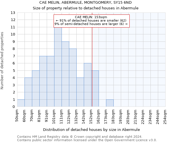 CAE MELIN, ABERMULE, MONTGOMERY, SY15 6ND: Size of property relative to detached houses in Abermule