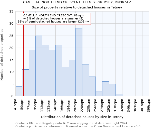 CAMELLIA, NORTH END CRESCENT, TETNEY, GRIMSBY, DN36 5LZ: Size of property relative to detached houses in Tetney