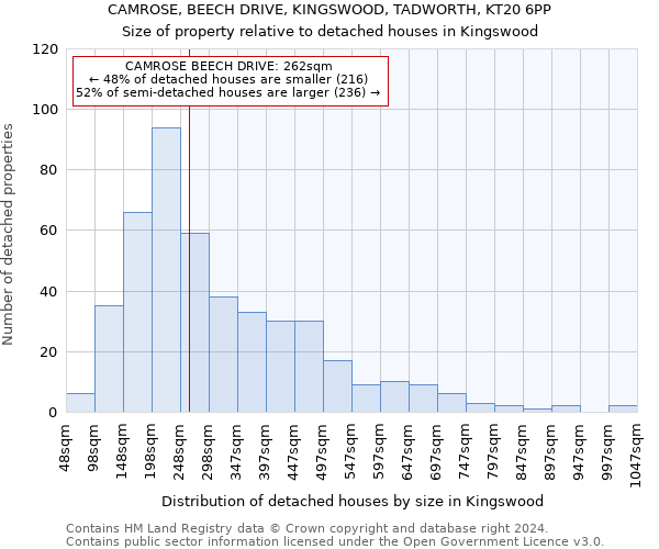 CAMROSE, BEECH DRIVE, KINGSWOOD, TADWORTH, KT20 6PP: Size of property relative to detached houses in Kingswood