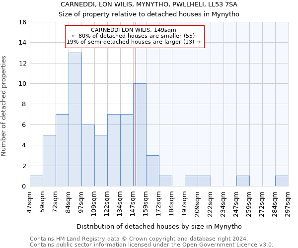 CARNEDDI, LON WILIS, MYNYTHO, PWLLHELI, LL53 7SA: Size of property relative to detached houses in Mynytho
