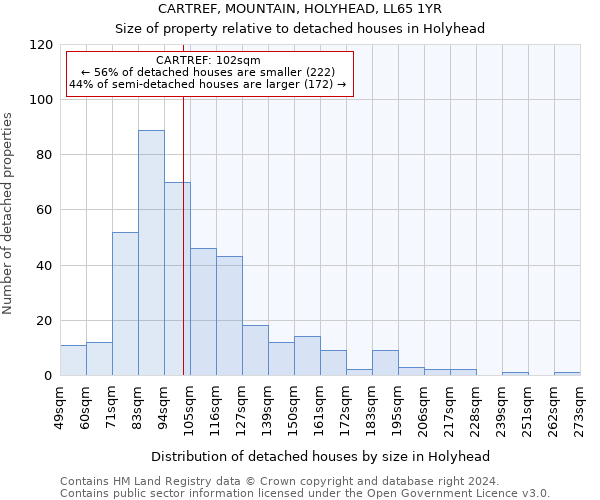 CARTREF, MOUNTAIN, HOLYHEAD, LL65 1YR: Size of property relative to detached houses in Holyhead