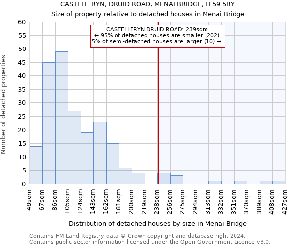 CASTELLFRYN, DRUID ROAD, MENAI BRIDGE, LL59 5BY: Size of property relative to detached houses in Menai Bridge