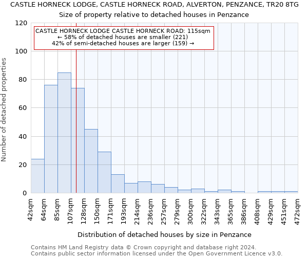 CASTLE HORNECK LODGE, CASTLE HORNECK ROAD, ALVERTON, PENZANCE, TR20 8TG: Size of property relative to detached houses in Penzance