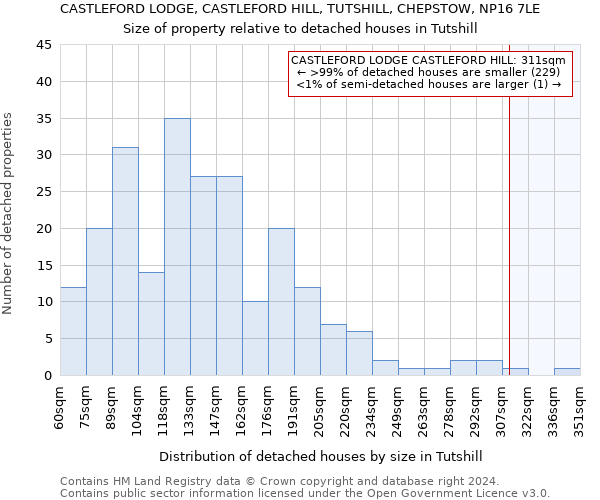 CASTLEFORD LODGE, CASTLEFORD HILL, TUTSHILL, CHEPSTOW, NP16 7LE: Size of property relative to detached houses in Tutshill