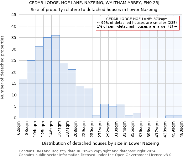 CEDAR LODGE, HOE LANE, NAZEING, WALTHAM ABBEY, EN9 2RJ: Size of property relative to detached houses in Lower Nazeing