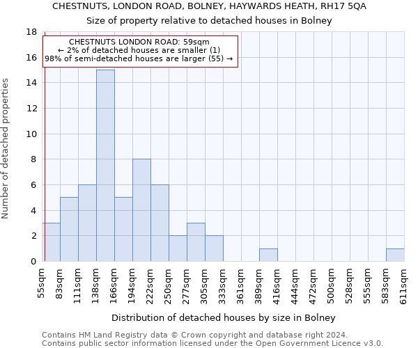 CHESTNUTS, LONDON ROAD, BOLNEY, HAYWARDS HEATH, RH17 5QA: Size of property relative to detached houses in Bolney