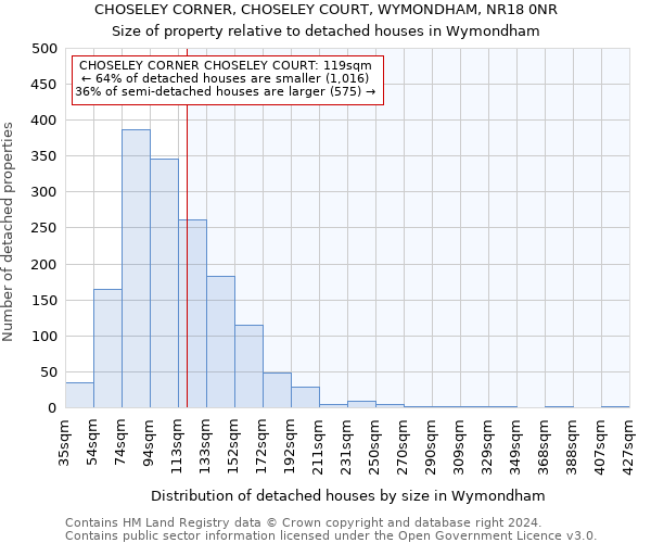 CHOSELEY CORNER, CHOSELEY COURT, WYMONDHAM, NR18 0NR: Size of property relative to detached houses in Wymondham