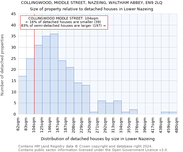 COLLINGWOOD, MIDDLE STREET, NAZEING, WALTHAM ABBEY, EN9 2LQ: Size of property relative to detached houses in Lower Nazeing