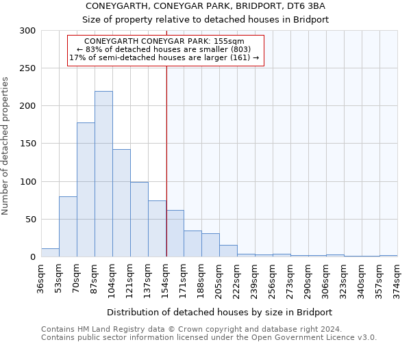 CONEYGARTH, CONEYGAR PARK, BRIDPORT, DT6 3BA: Size of property relative to detached houses in Bridport