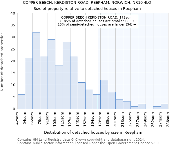 COPPER BEECH, KERDISTON ROAD, REEPHAM, NORWICH, NR10 4LQ: Size of property relative to detached houses in Reepham