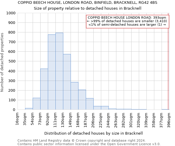 COPPID BEECH HOUSE, LONDON ROAD, BINFIELD, BRACKNELL, RG42 4BS: Size of property relative to detached houses in Bracknell