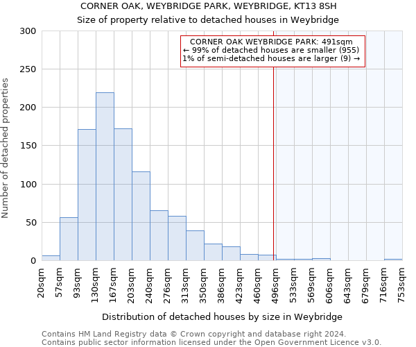 CORNER OAK, WEYBRIDGE PARK, WEYBRIDGE, KT13 8SH: Size of property relative to detached houses in Weybridge