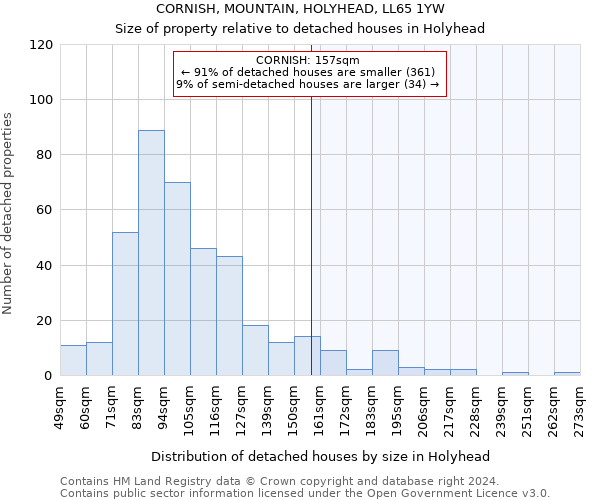 CORNISH, MOUNTAIN, HOLYHEAD, LL65 1YW: Size of property relative to detached houses in Holyhead