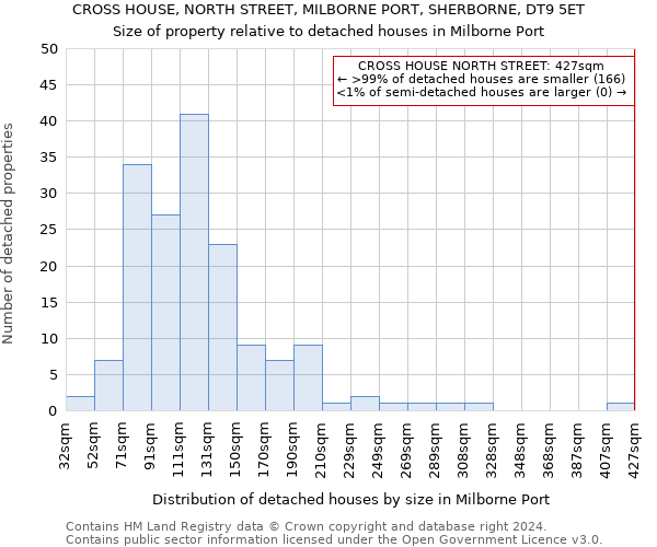 CROSS HOUSE, NORTH STREET, MILBORNE PORT, SHERBORNE, DT9 5ET: Size of property relative to detached houses in Milborne Port